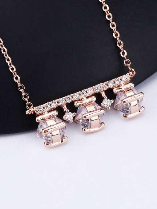 Rose Gold, White Simple Style Popular Women Zircon Necklace