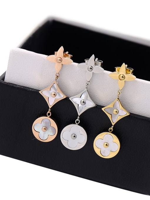 My Model Geometric Shaped Shell Three Color Plated Drop Earrings 2