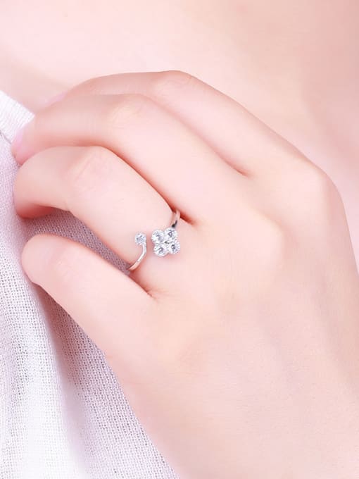 One Silver 925 Silver Flower Zircon Ring 2