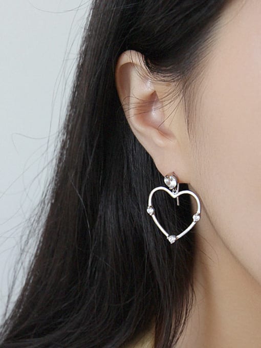 DAKA 925 Sterling Silver With  Cubic Zirconia Simplistic Heart Drop Earrings 1