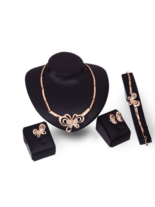 BESTIE Alloy Imitation-gold Plated Fashion Rhinestones Butterfly Four Pieces Jewelry Set 0