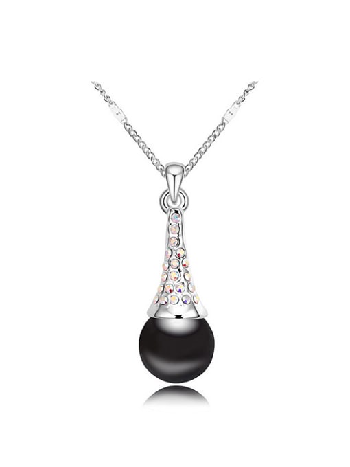 QIANZI Simple Shiny Crystals Imitation Pearl Alloy Necklace