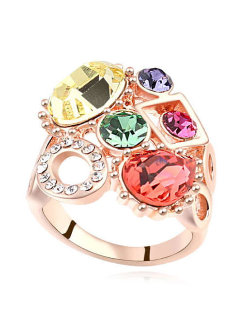 4 Exaggerated Colorful austrian Crystals Alloy Ring