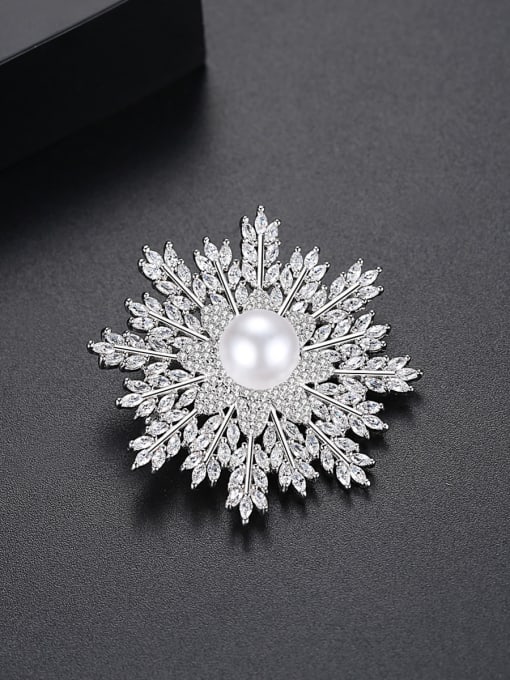BLING SU Copper With White Gold Plated Fashion snowflake Brooches 2