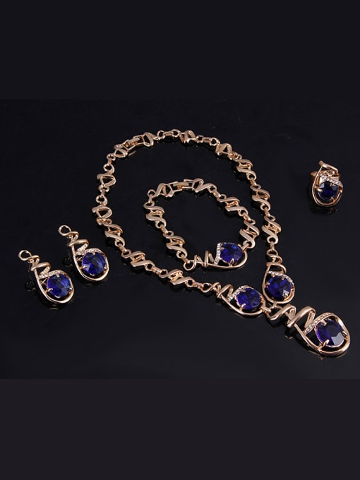BESTIE Alloy Imitation-gold Plated Fashion Artificial Round Stones Four Pieces Jewelry Set 1