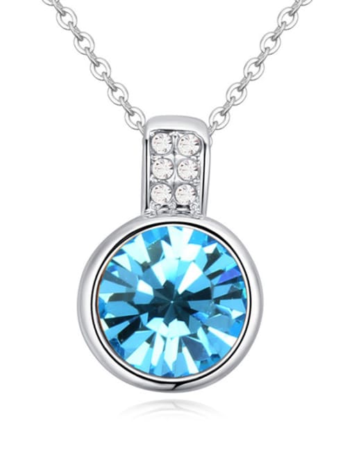 blue Simple Cubic austrian Crystals Platinum Plated Alloy Necklace