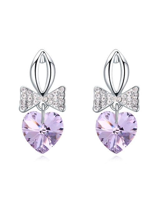 purple Fashion Little Bowknot Heart austrian Crystal Alloy Stud Earrings