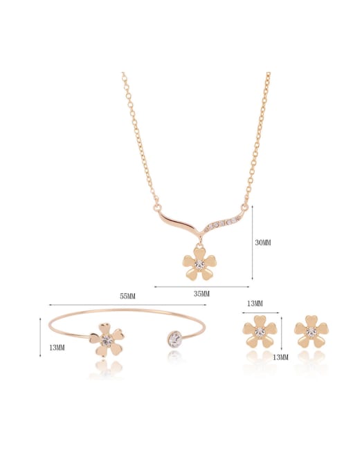 BESTIE 2018 Alloy Imitation-gold Plated Fashion Artificial Stones Flower Three Pieces Jewelry Set 2