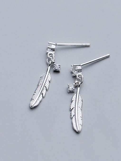 Rosh 925 Sterling Silver With Platinum Plated Simplistic Feather Drop Earrings 1