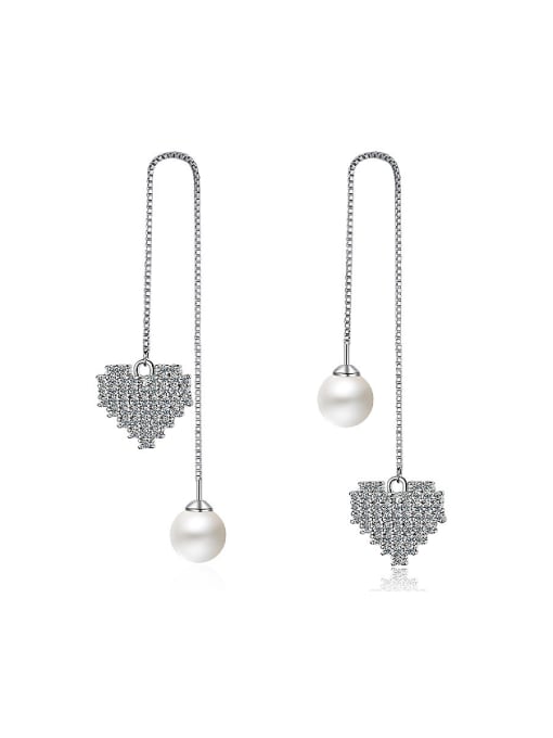 AI Fei Er Fashion Shiny Cubic Zirconias Heart Imitation Pearl Line Earrings 0