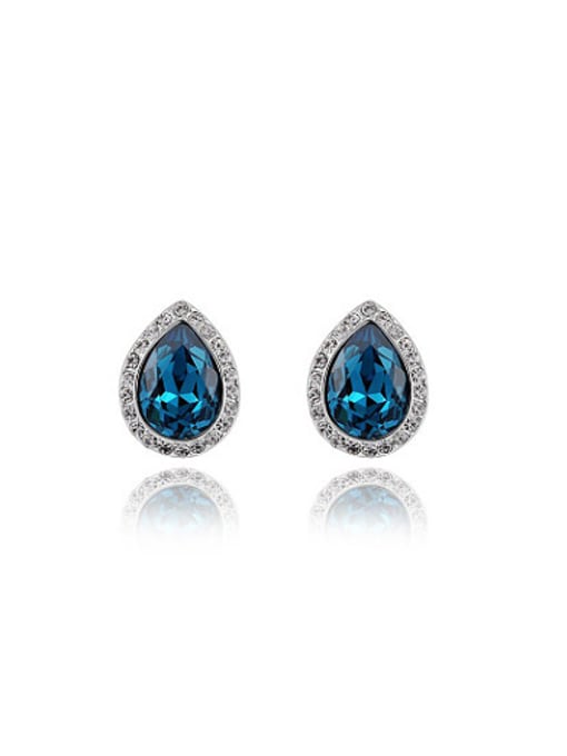 Platinum Delicate Blue Water Drop Austria Crystal Stud Earrings