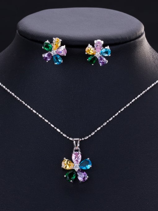 colour Classic flower Zircon Earrings Necklace set (multi color optional)