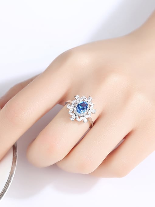 CCUI 925 Sterling Silver With Sapphire Luxury Flower Solitaire Rings 1