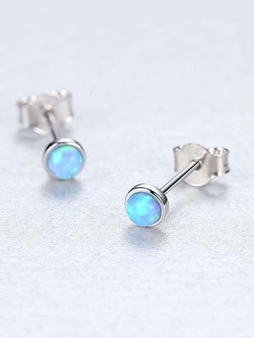 CCUI Sterling Silver Compact Round Opal Earrings