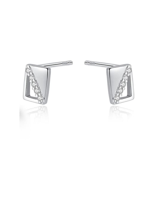 CCUI 925 Sterling Silver With Rhinestone  Simplistic Square Stud Earrings 0