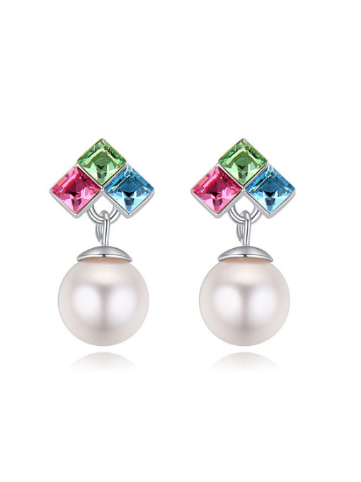 QIANZI Fashion Square austrian Crystals Imitation Pearl Alloy Stud Earrings