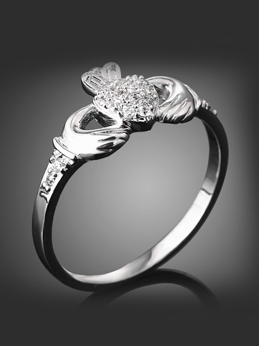 Wei Jia Fashion Cubic Zircon-studded Heart Platinum Plated Copper Ring 1