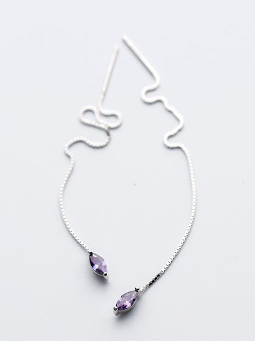 Purple Fresh Water Drop Shaped Zircon S925 Silver Line Earrings
