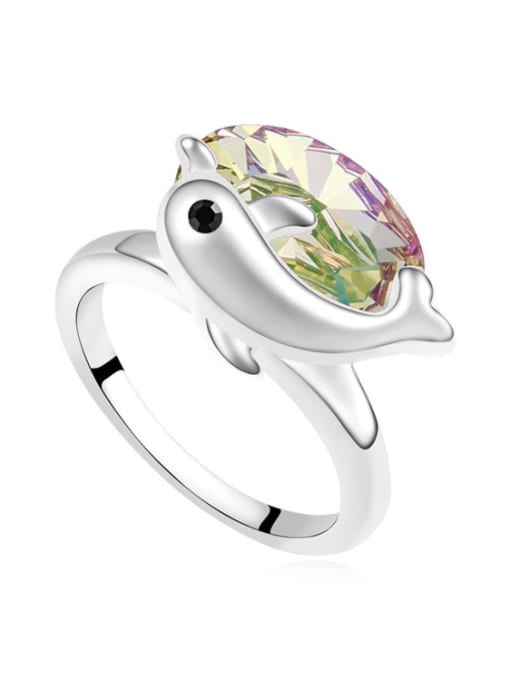 green Personalized Little Dolphin Oval austrian Crystal Alloy Ring