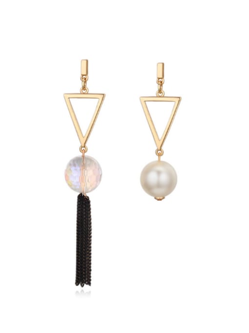 QIANZI Fashion Asymmetrical Imitation Pearls Black Tassels Alloy Earrings 0