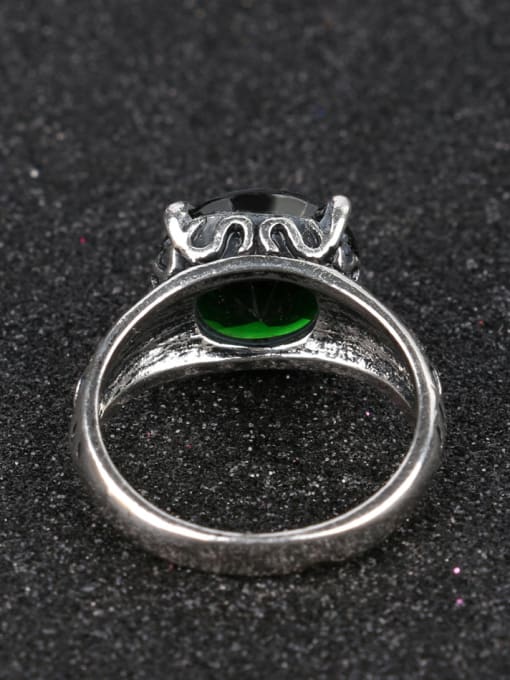 Gujin Personalized Green Crystal Antique Silver Plated Alloy Ring 2