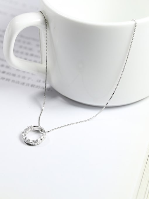 Peng Yuan Simple Hollow Round Shiny Tiny Zirconias 925 Silver Necklace 3