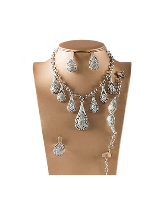 white Hollow Water Drop Colorfast Four Pieces Jewelry Set