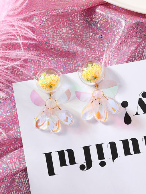 B Yellow (sequins fringed) Alloy With Platinum Plated Cute Colorful Sequins transparent Ball Drop Earrings
