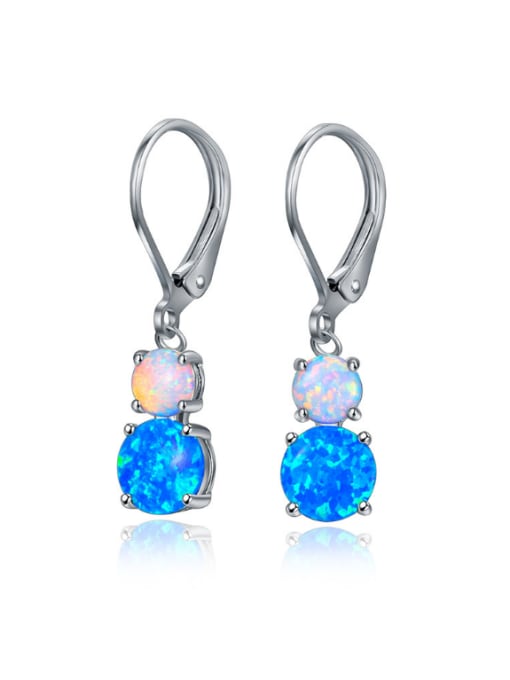Blue And White Double Color Fashion Women White Gold Plated Hook Earrings