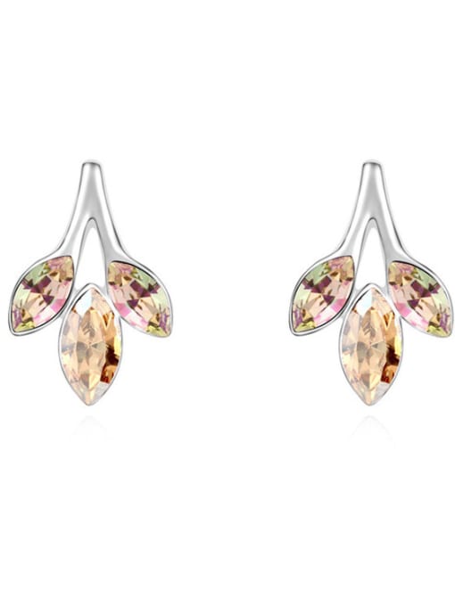 QIANZI Fashion Marquise austrian Crystals Leaves Alloy Stud Earrings 3