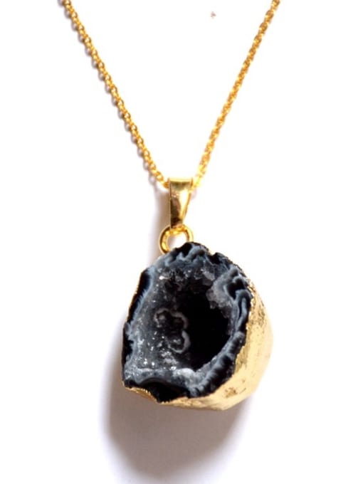 black Geometrical Natural Crystal Agate Stone Necklace