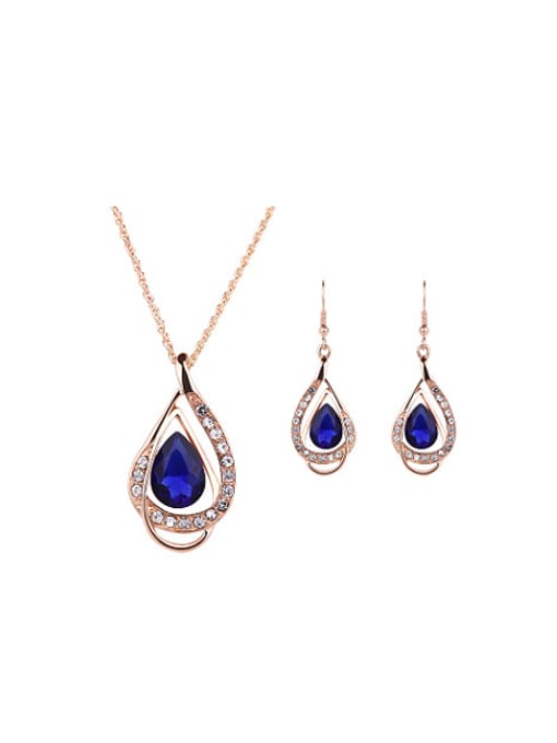 royal Blue Alloy Imitation-gold Plated Fashion Stones Water Drop shaped Two Pieces Jewelry Set