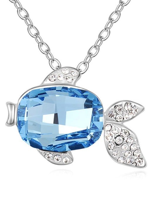 light blue Fashion austrian Crystals Fish Pendant Alloy Necklace