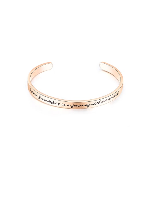 Rose Gold Titanium With Smooth Simplistic Monogrammed Free Size Mens Bangles