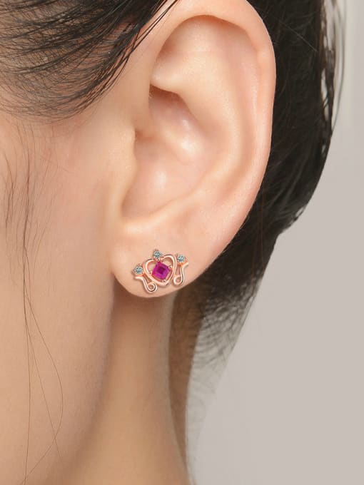 ZK Crown-shape Natural Ruby Silver Stud Earrings 1