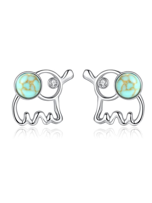 CCUI 925 Sterling Silver WithTurquoise Cute Animal Elephant Stud Earrings
