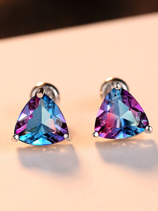 Rainbow Stone Sterling silver Rainbow semi-precious stones Triangle earring