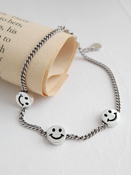 DAKA 925 Sterling Silver With Antique Silver Plated Simple Smiley face  Bracelets 1