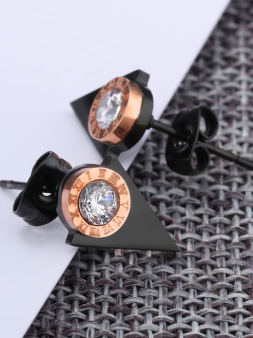 Open Sky Fashion Black Triangle Round Rhinestones Stud Earrings 2