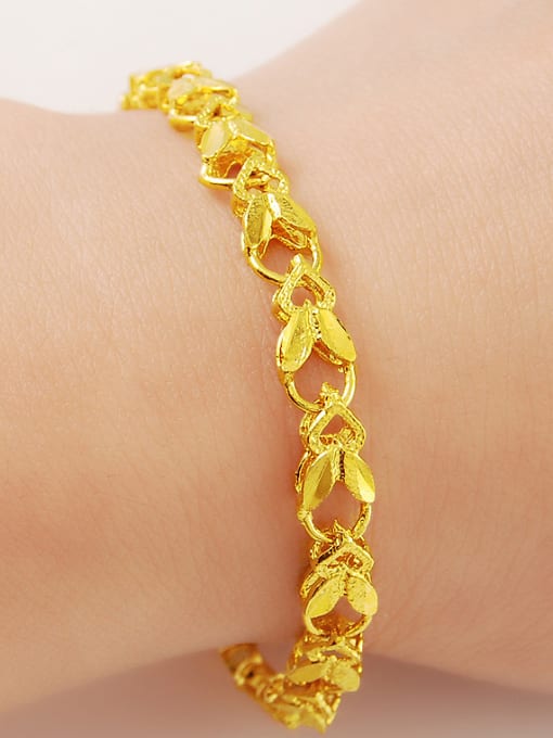 golden Women Trendy Heart Shaped 24K Gold Plated Bracelet