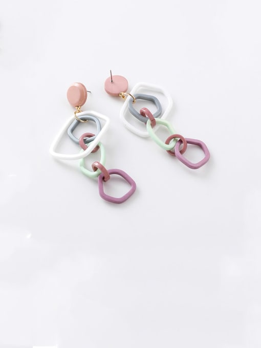 A Pink Button Alloy With Platinum Plated Simplistic Geometric Drop Earrings
