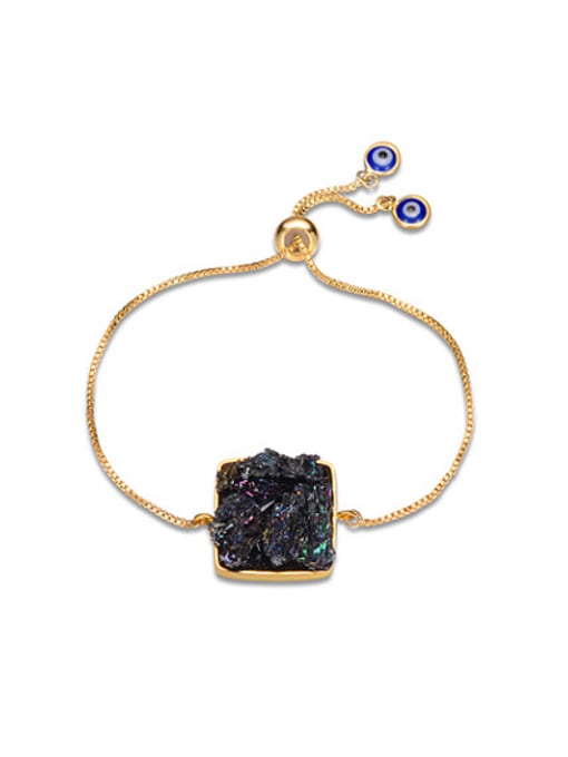 SANTIAGO Adjustable 18K Gold Plated Square Shaped Natural Stone Bracelet