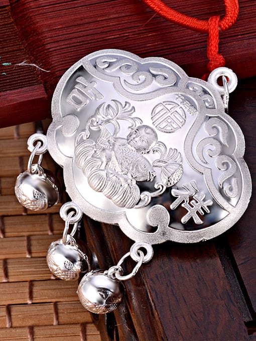JIUQIAN Ethnic style 999 Silver Chinese Characters-etched Children Two Pieces Jewelry Set 1