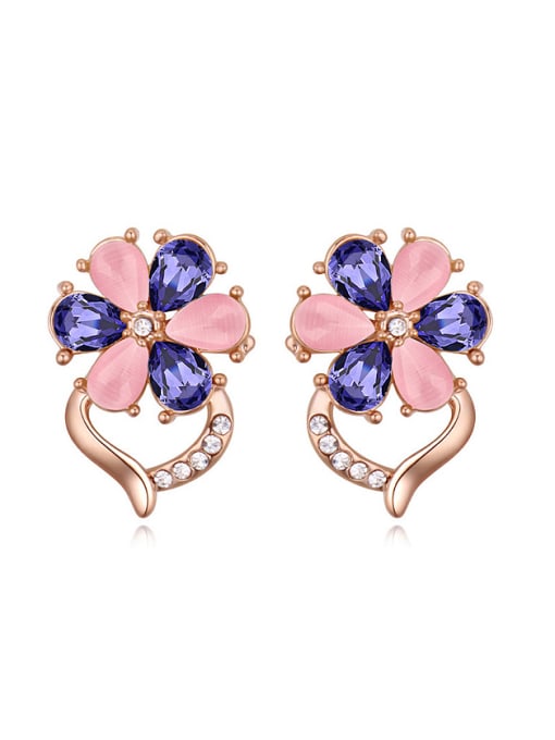 2 Exquisite Water Drop austrian Crystals-accented Flower Stud Earrings