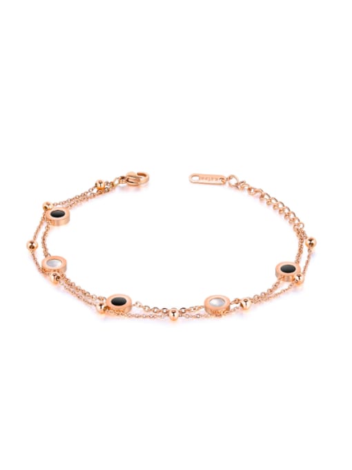 Rose Gold Simple Two-layer Black and White Round Titanium Bracelet
