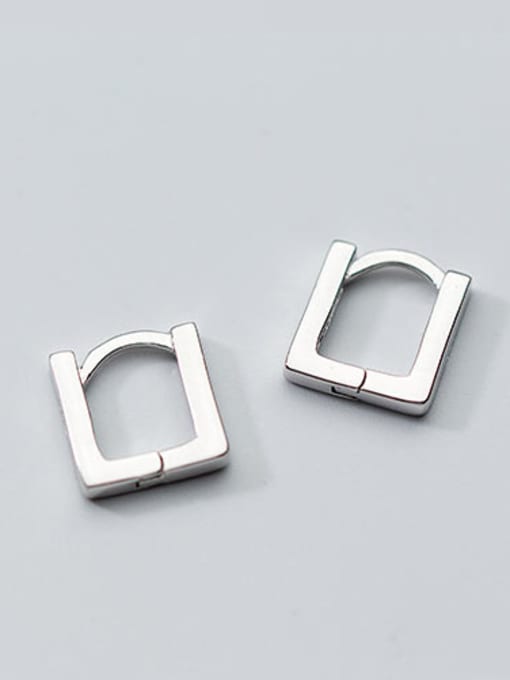white Fashionable Hollow Square Shaped S925 Silver Clip Earrings