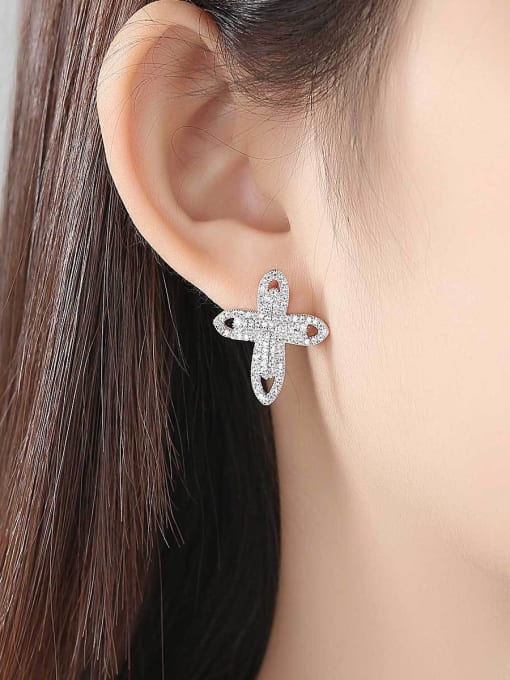 BLING SU Copper inlaid 3A zircon fashion cross shaped earrings 1