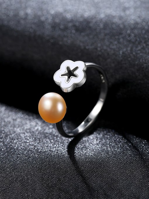 CCUI 925 Sterling Silver With Artificial Pearl Simplistic Flower Free Size  Rings 2