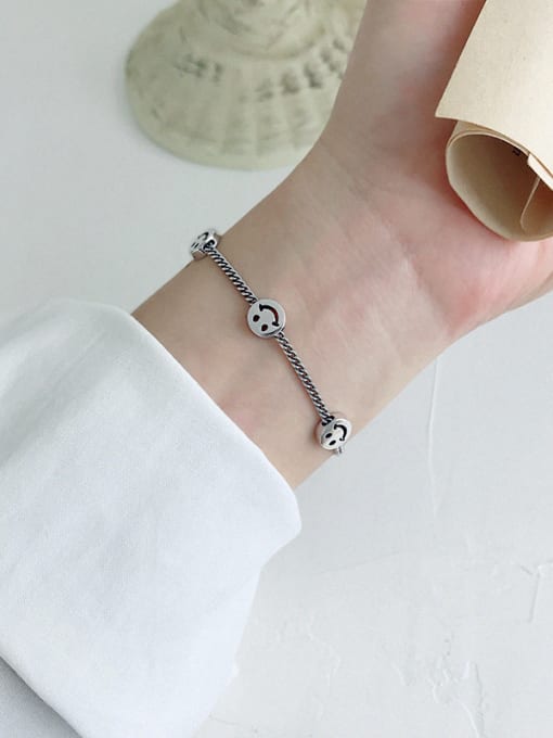 DAKA 925 Sterling Silver With Antique Silver Plated Simple Smiley face  Bracelets 3