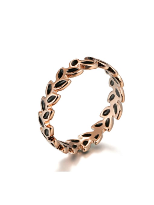 ZK Leaves Simple Style Rose Gold Plated Black Enamel Ring 0